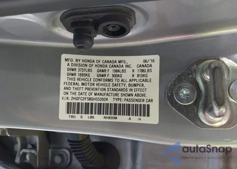 2016 Honda Civic Lx из США, поврежденный, VIN 2HGFC2F58GH553924